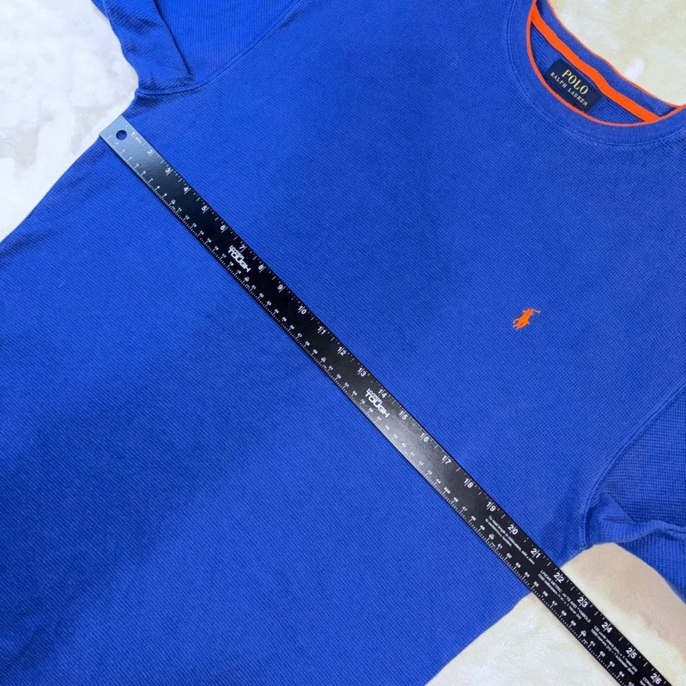 Polo Ralph Lauren Mens 2XL Royal Blue Orange Waffle Knit Thermal Long Sleeve Top